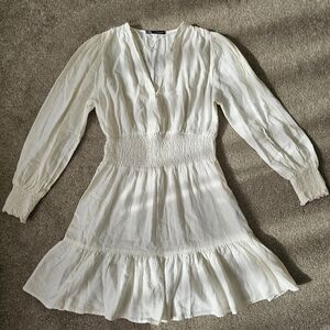 Zara White Long Sleeve Linen Dress